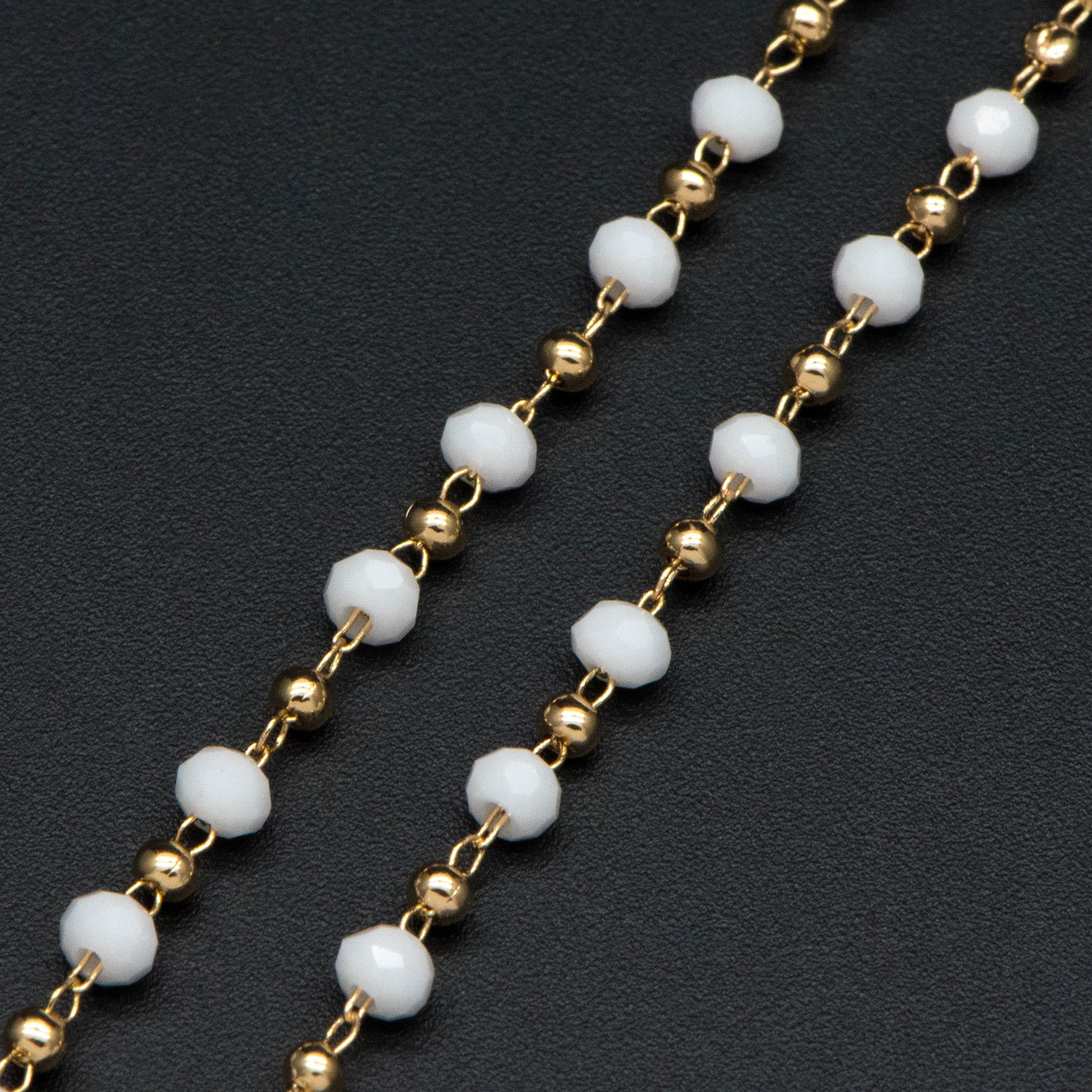 Gold Crystal Beaded Chains, Gold plated Brass Cable Chain, 3mm Glass Rondelles with 2mm Gold Round Beads (#LK-200)/ 1 Meter=3.3 ft